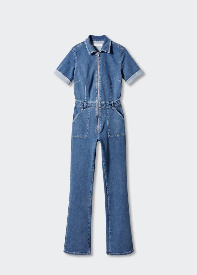 Denim zipper jumpsuit