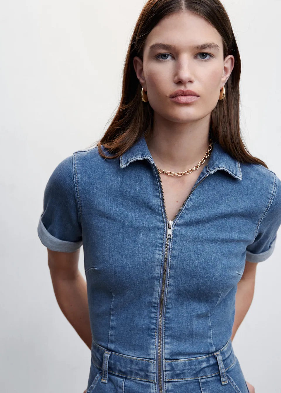 Denim zipper jumpsuit