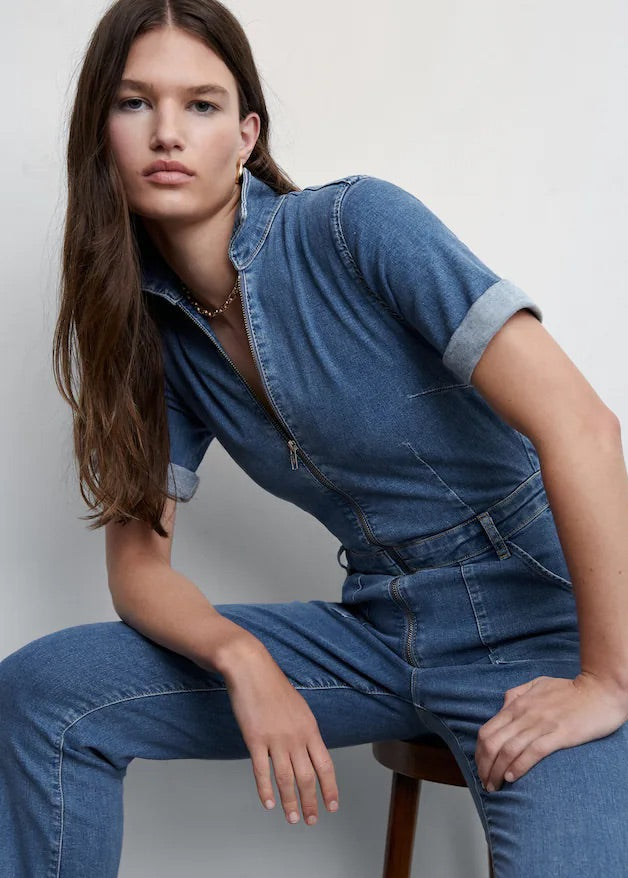 Denim zipper jumpsuit