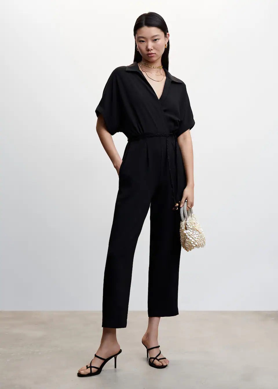 Lace shirt jumpsuit