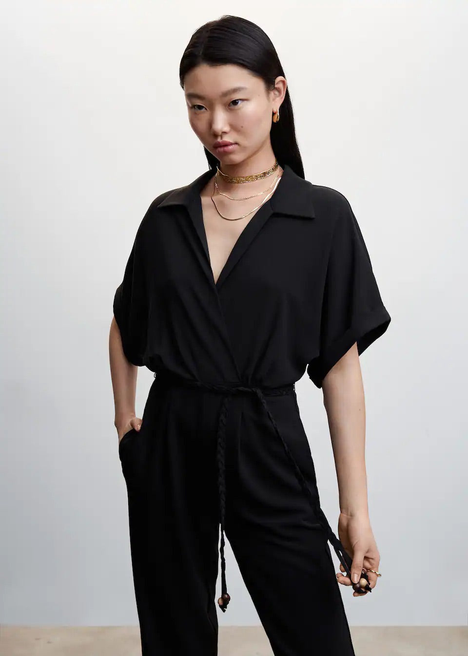 Lace shirt jumpsuit
