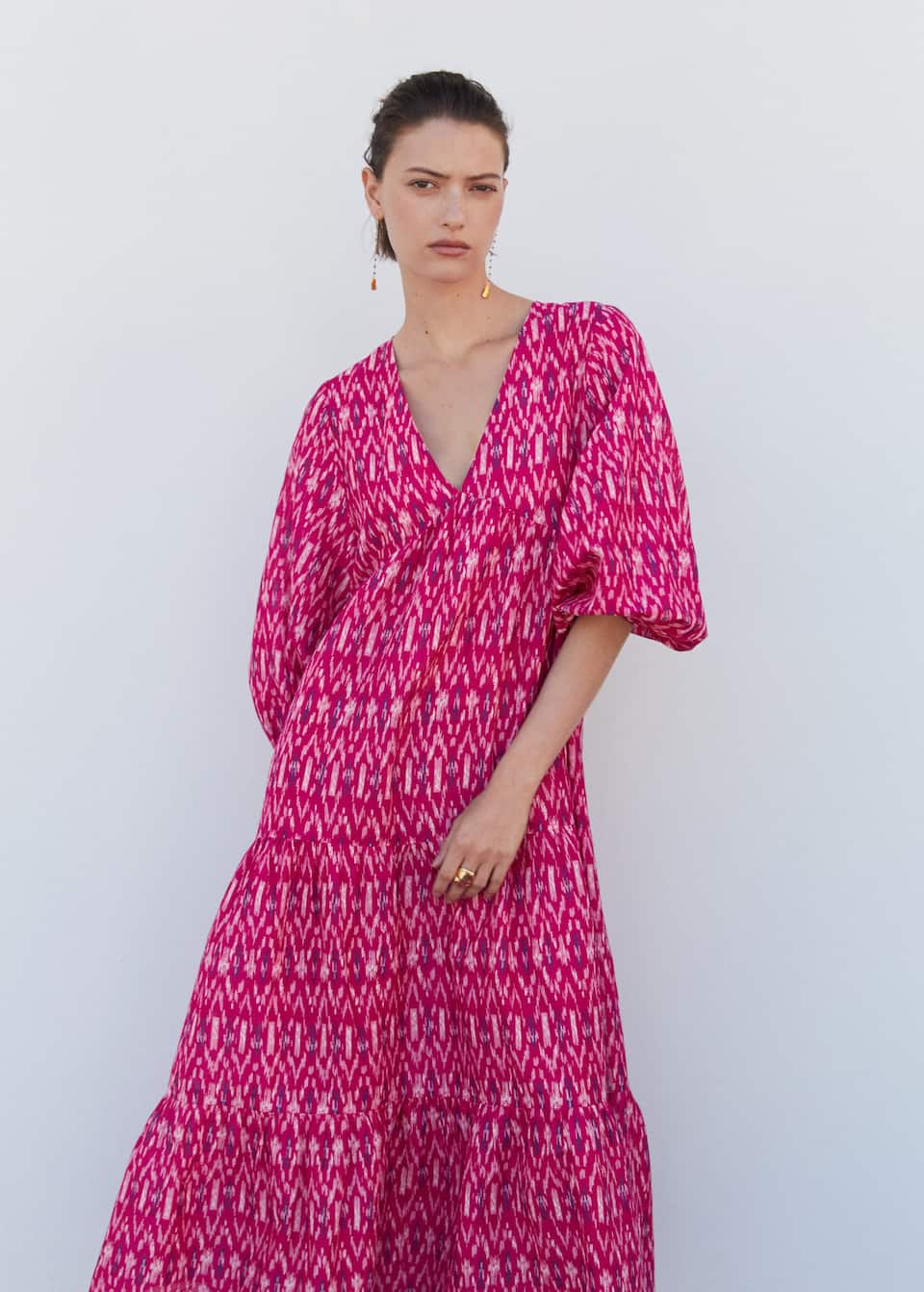 Printed dress with balloon sleeves