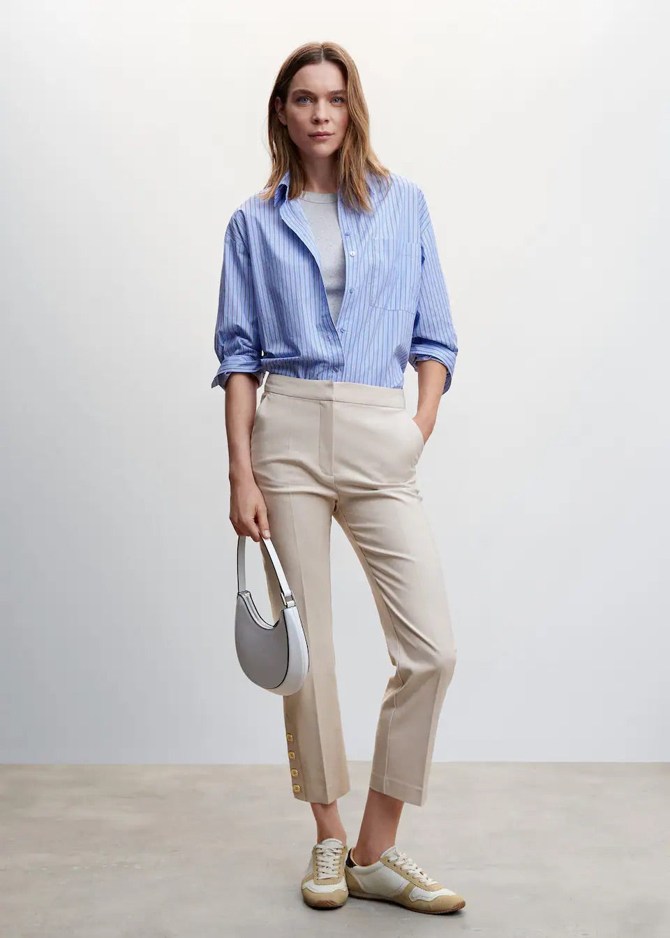 Buttons straight-fit trousers