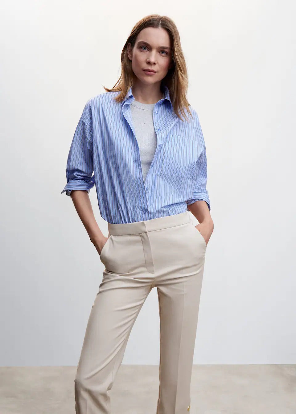Buttons straight-fit trousers