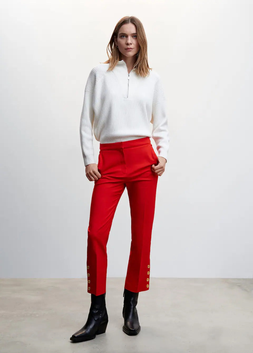 Buttons straight-fit trousers