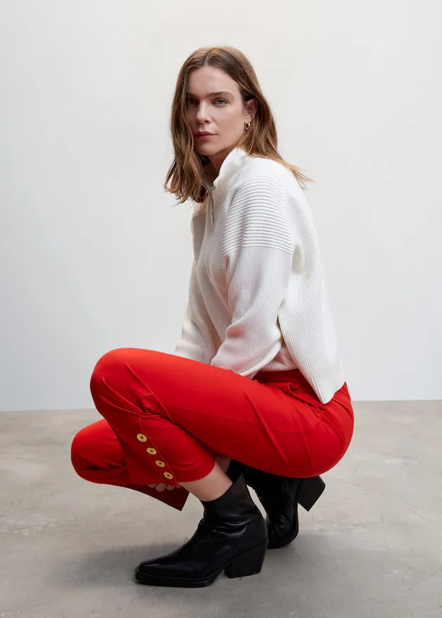 Buttons straight-fit trousers