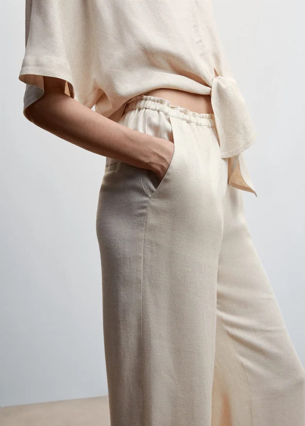 Satin trousers with elastic waist