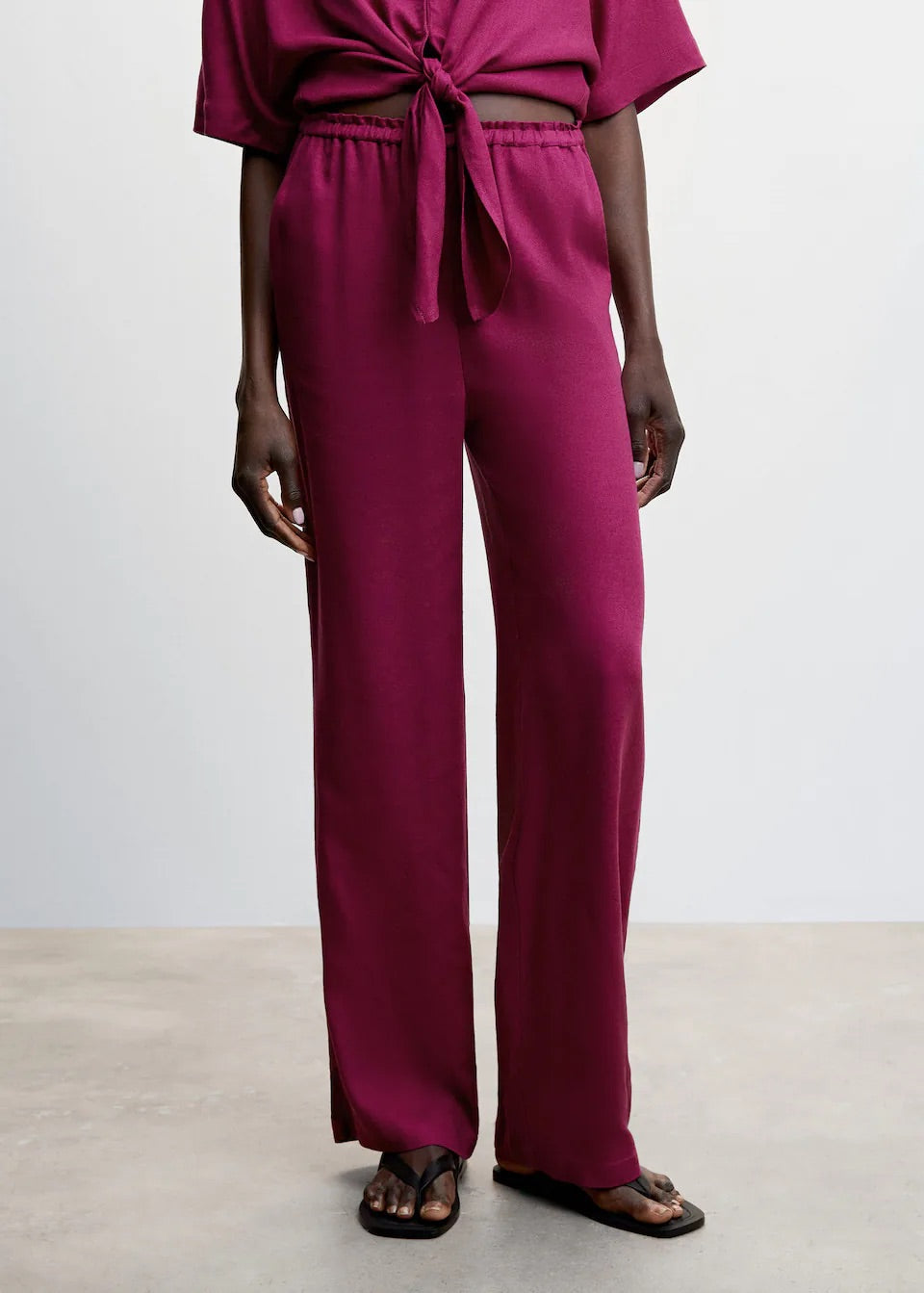 Satin trousers with elastic waist