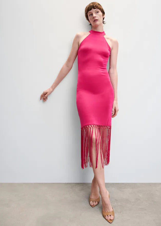 Halter neck fringed dress