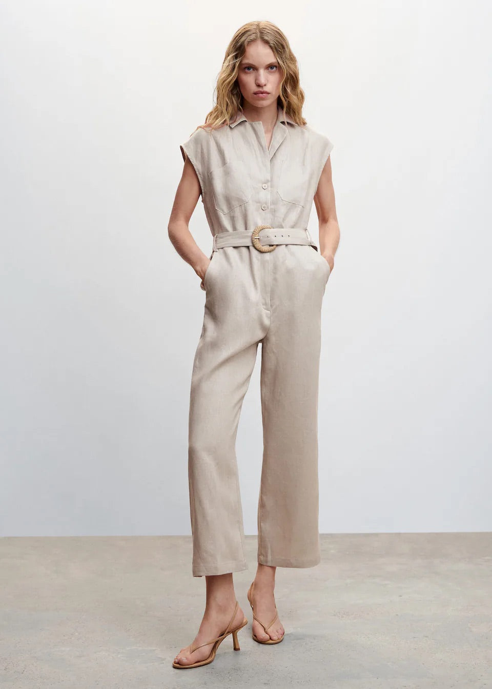 Belt linen jumpsuit