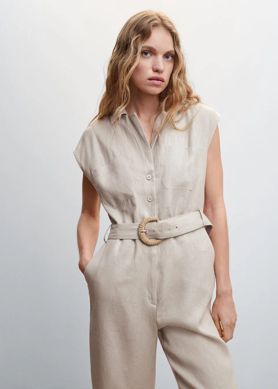 Belt linen jumpsuit