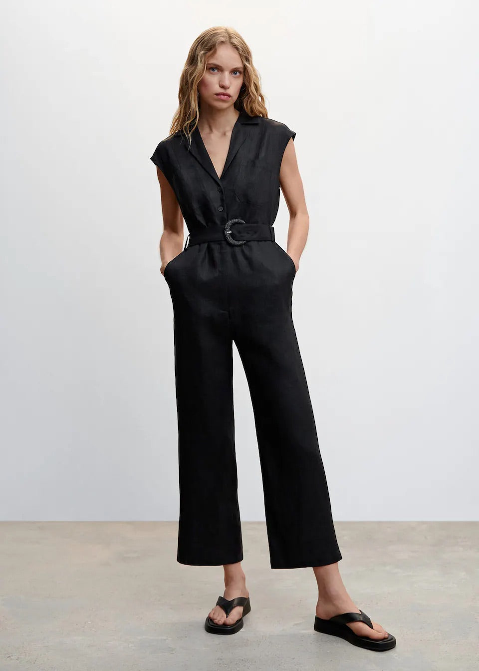 Belt linen jumpsuit