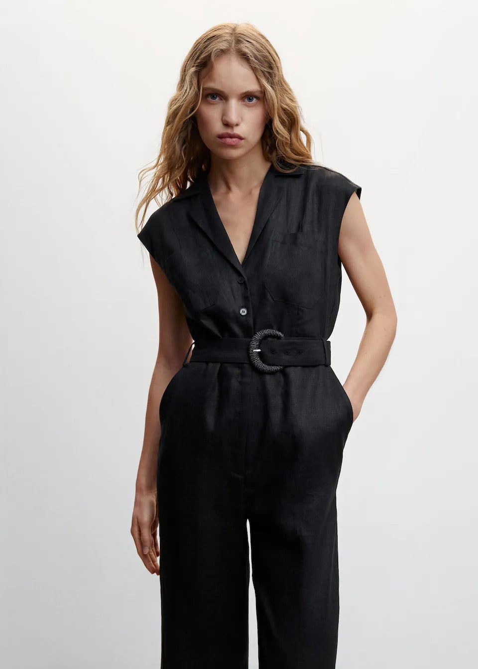 Belt linen jumpsuit