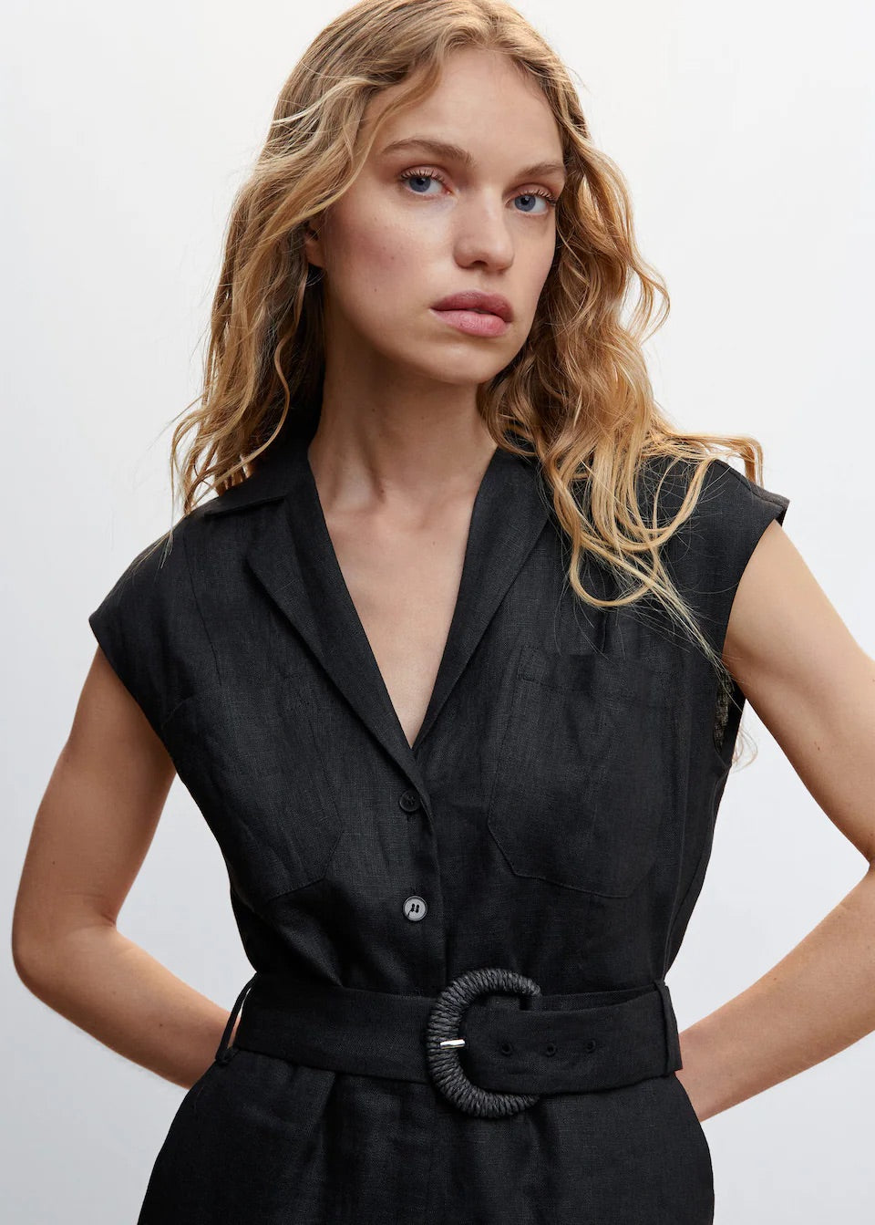 Belt linen jumpsuit
