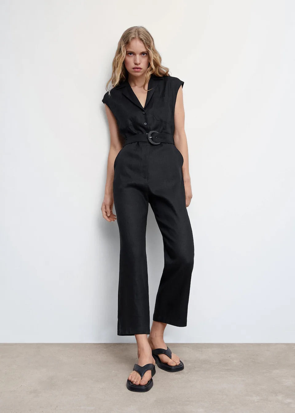 Belt linen jumpsuit