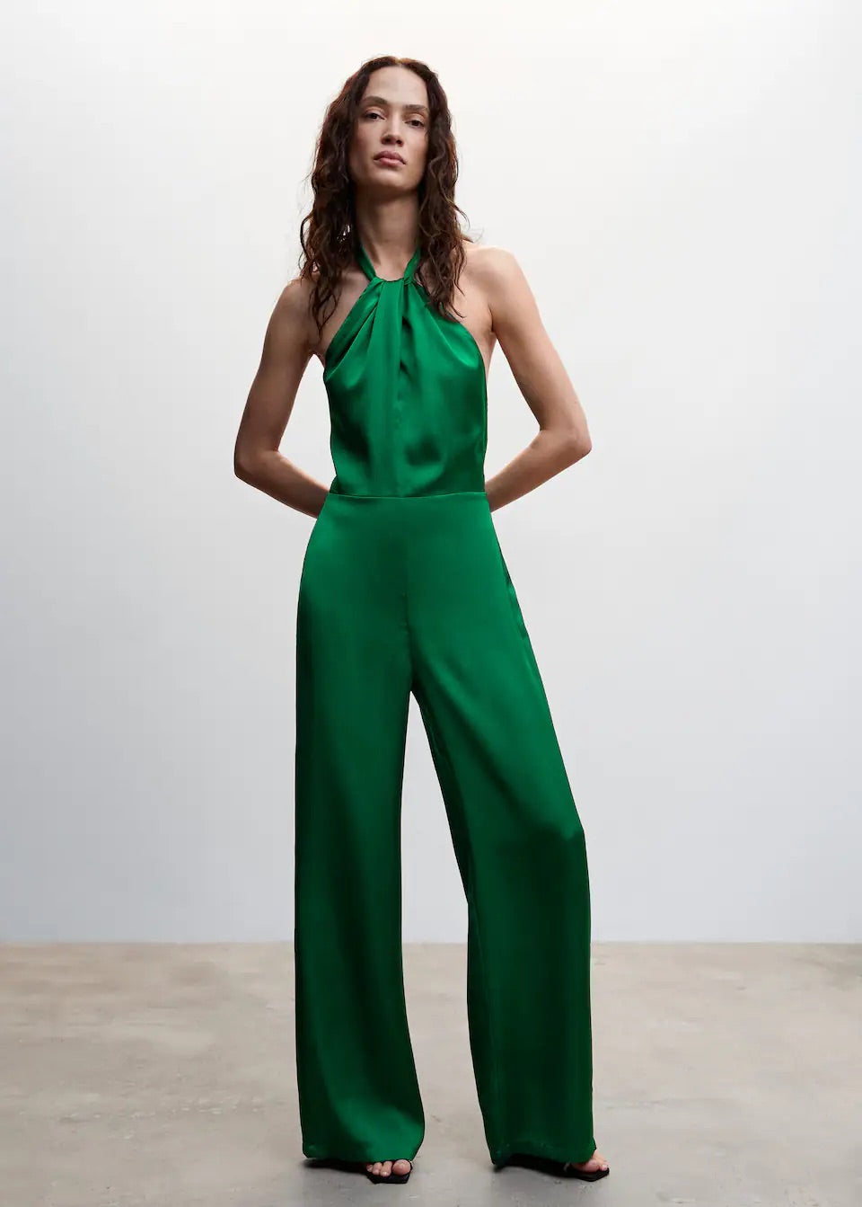 Halter-neck satin jumpsuit