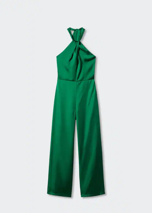 Halter-neck satin jumpsuit