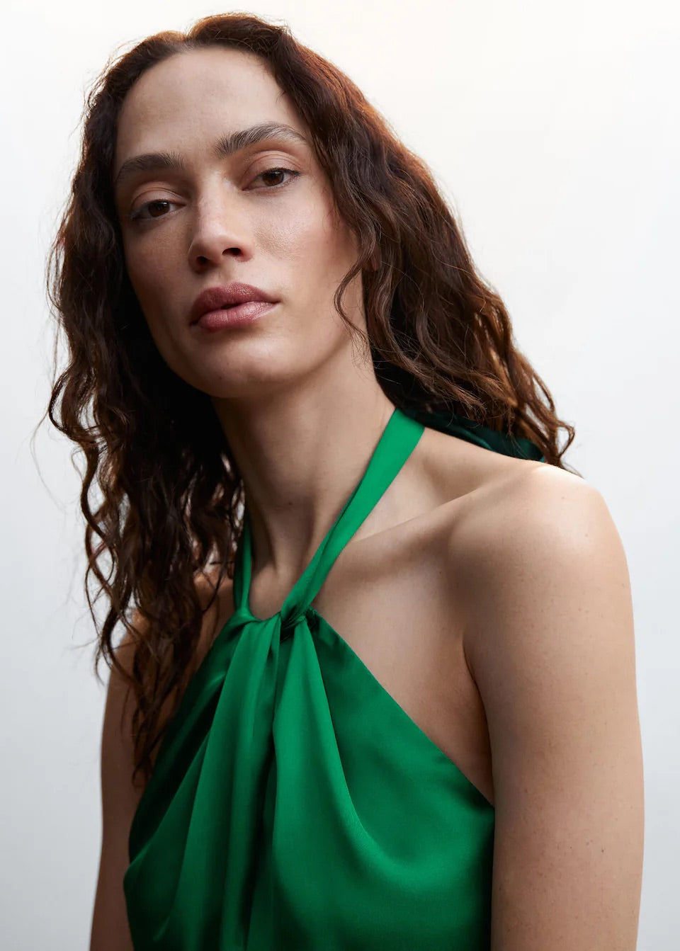 Halter-neck satin jumpsuit