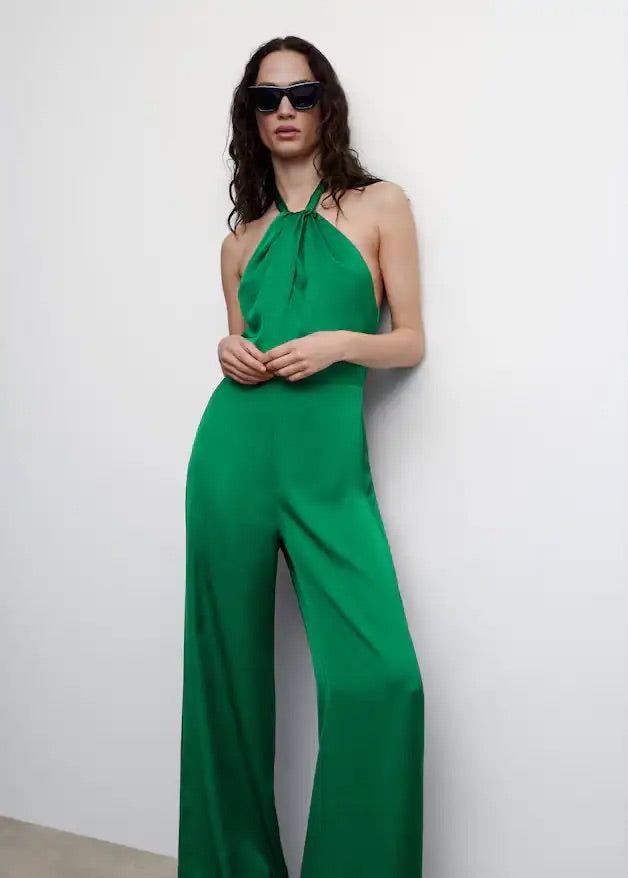 Halter-neck satin jumpsuit