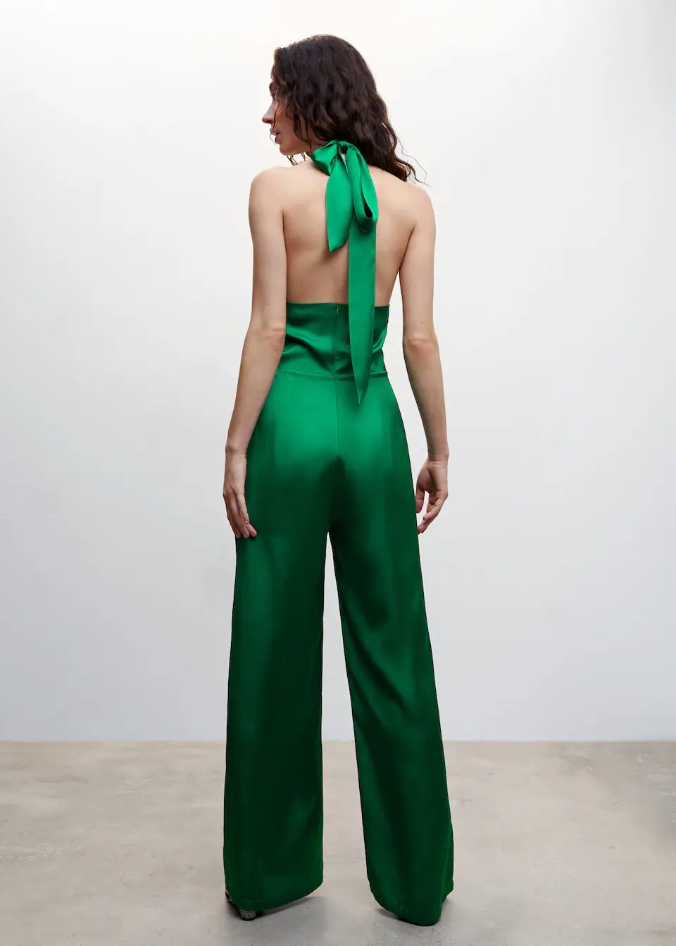 Halter-neck satin jumpsuit