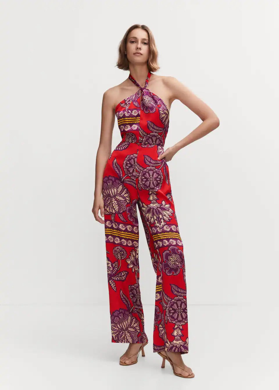 Halter-neck satin jumpsuit
