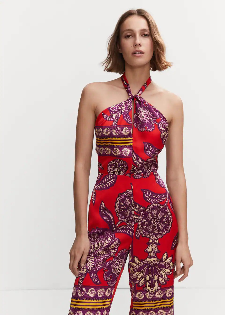 Halter-neck satin jumpsuit
