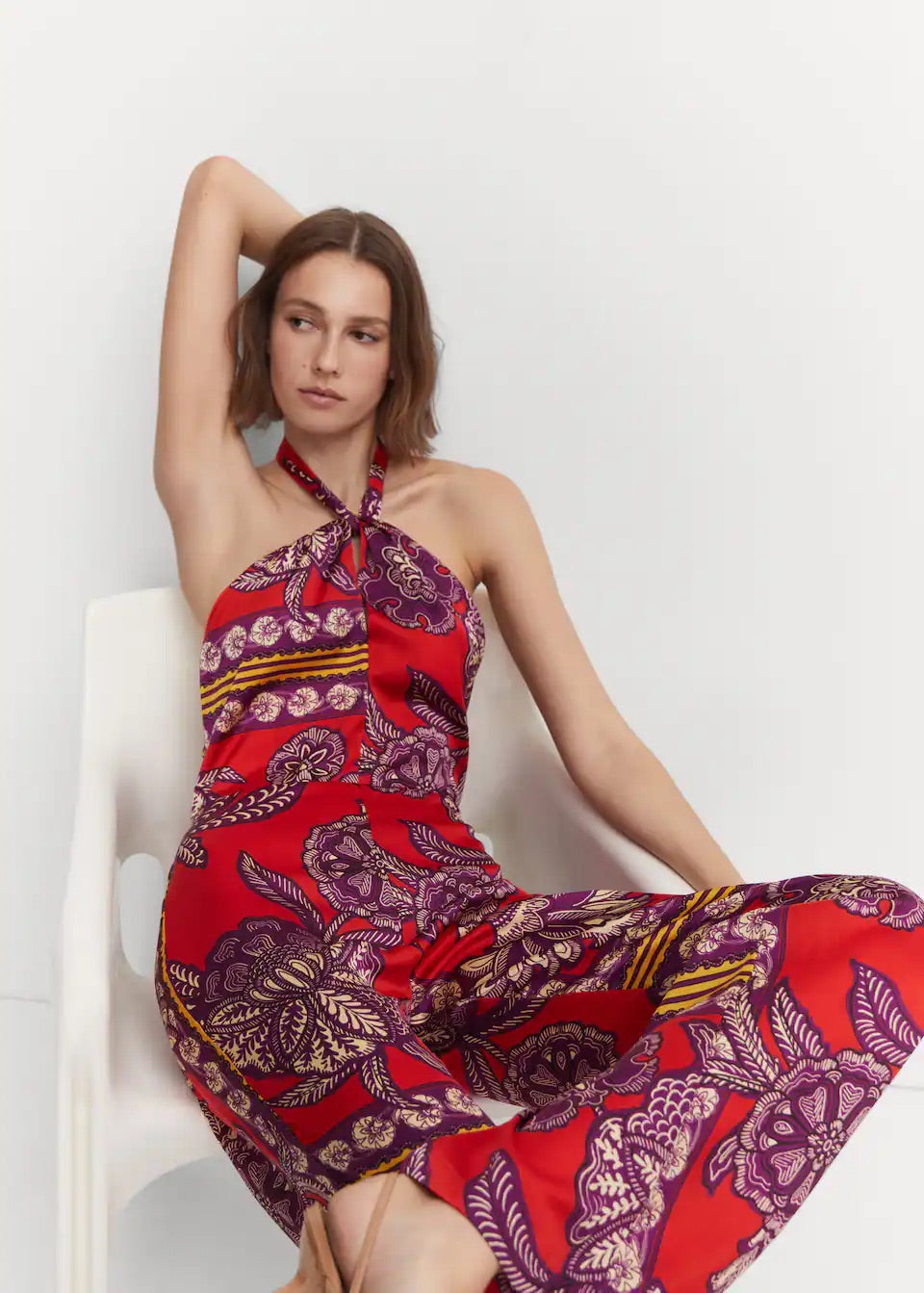 Halter-neck satin jumpsuit