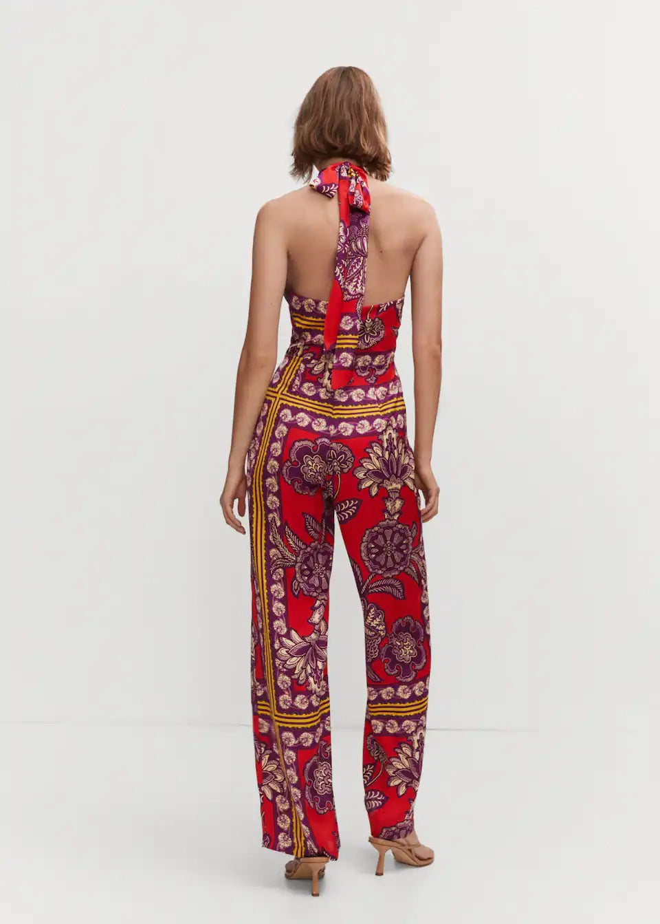Halter-neck satin jumpsuit