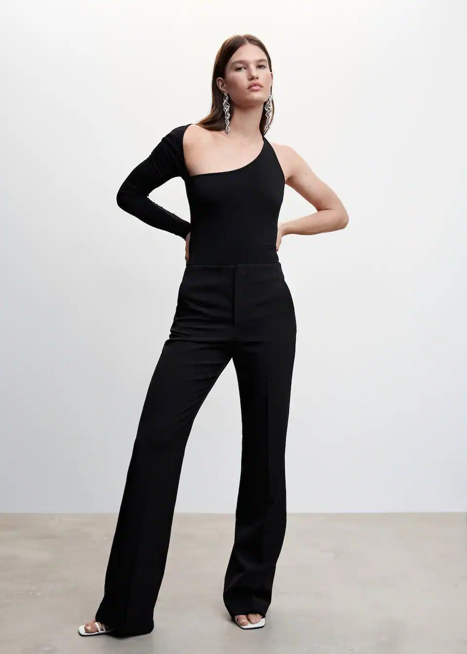 Bodysuit with asymmetrical neckline