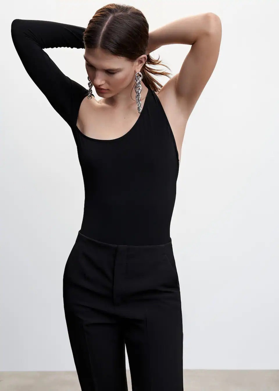 Bodysuit with asymmetrical neckline