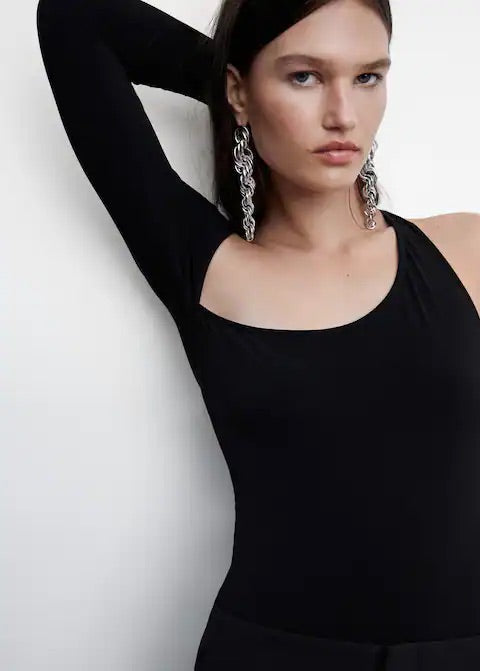 Bodysuit with asymmetrical neckline