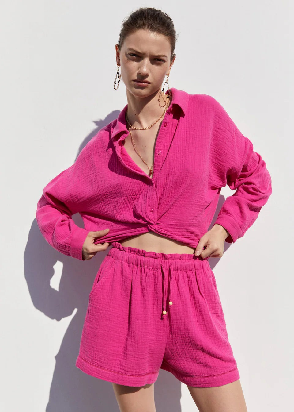 Textured shirt with knot detail