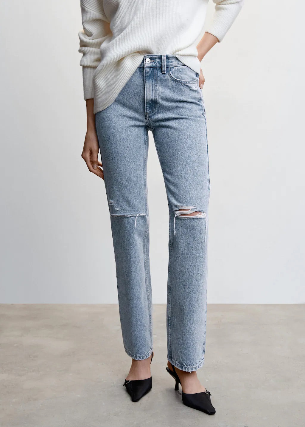 Straight jeans decorative broken