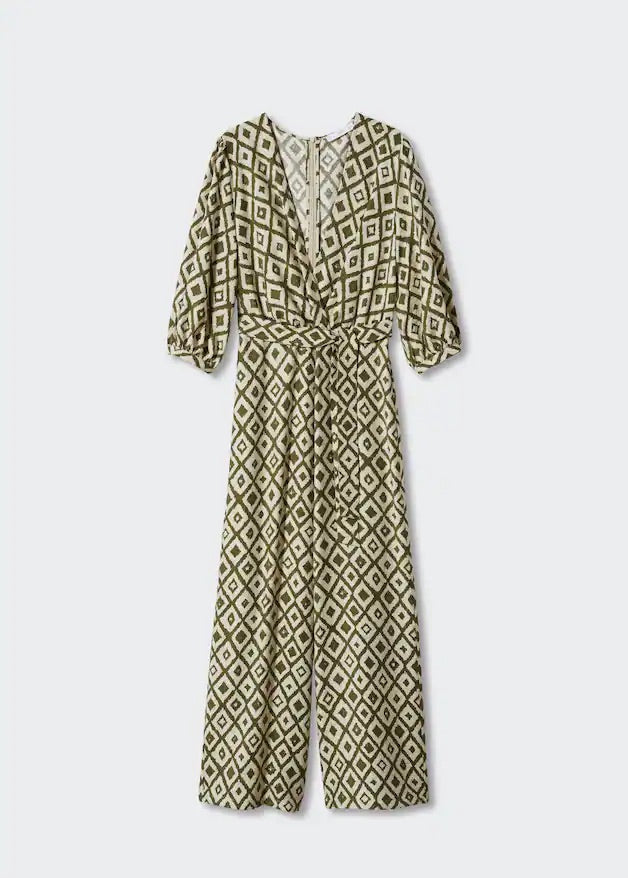 Geometric-print jumpsuit with bow