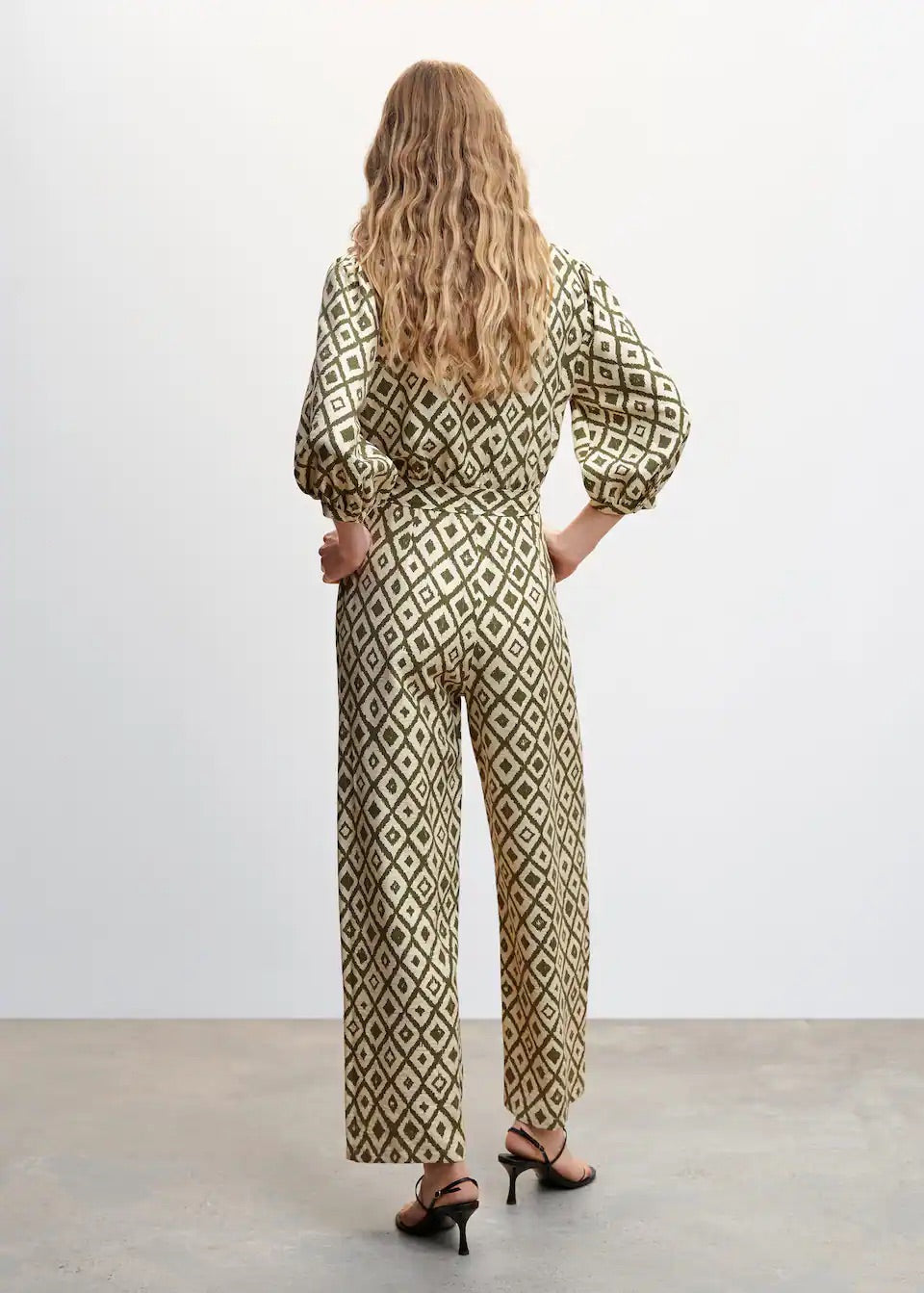 Geometric-print jumpsuit with bow
