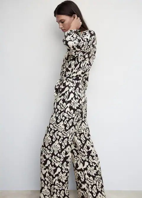 Geometric-print jumpsuit with bow