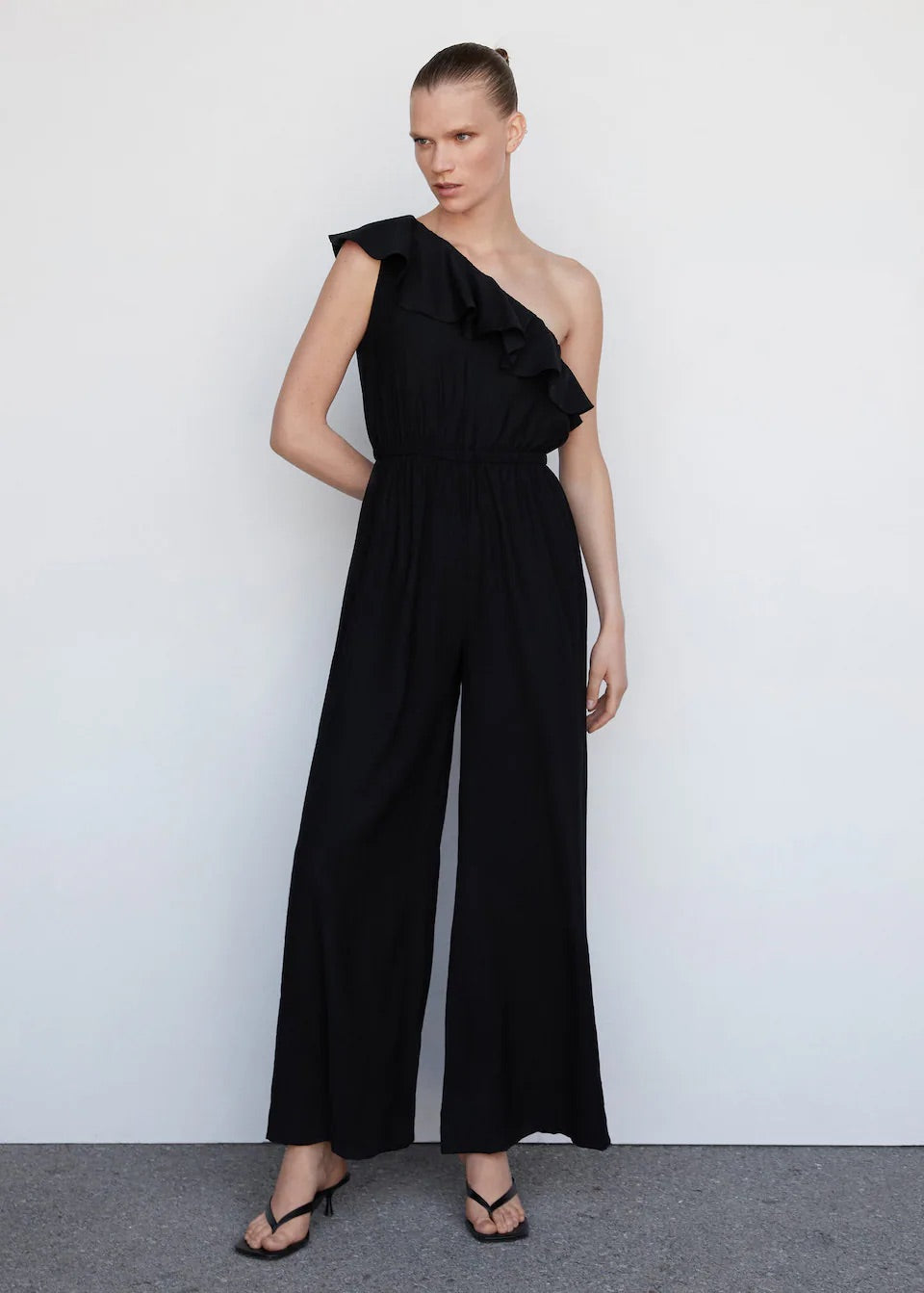 Ruffled asymmetric jumpsuit