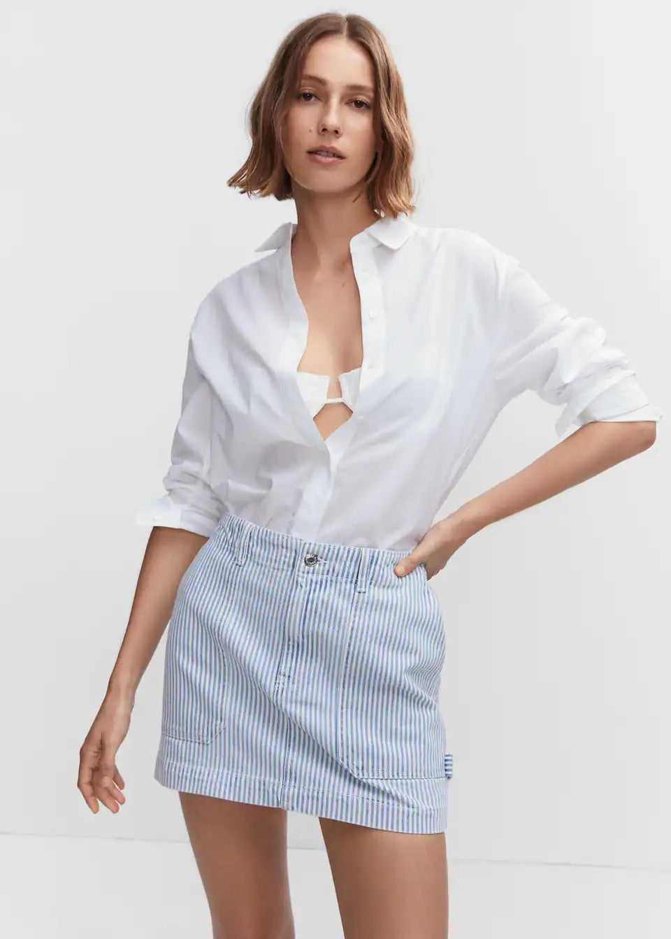 Striped denim mini-skirt