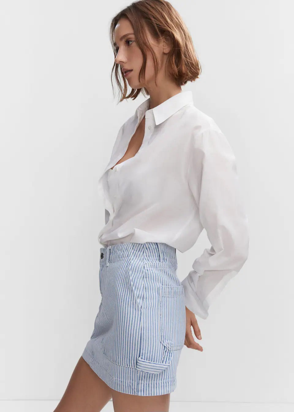 Striped denim mini-skirt