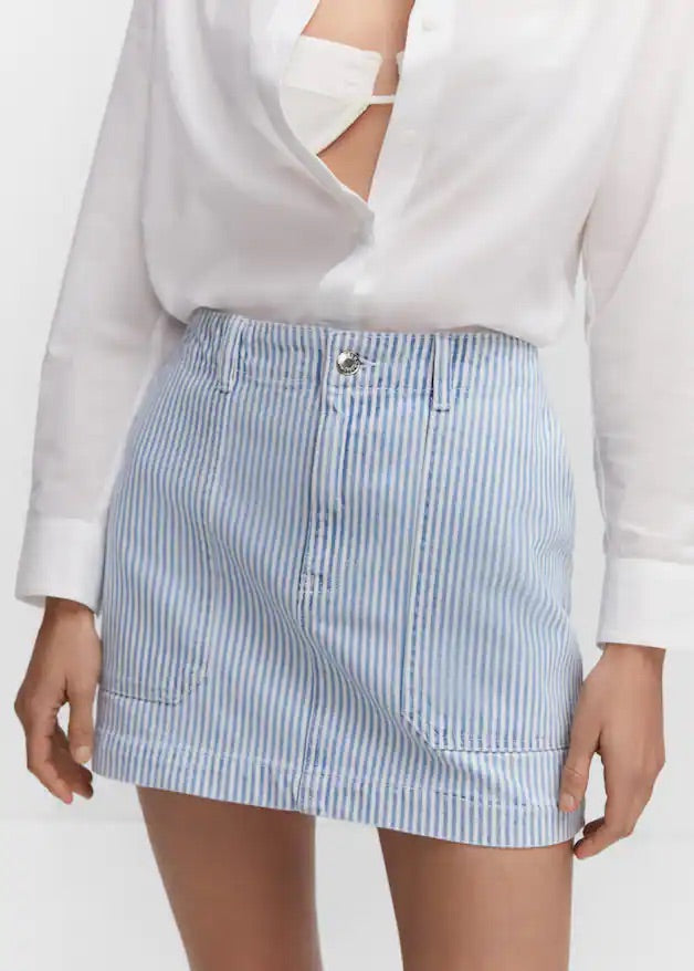 Striped denim mini-skirt