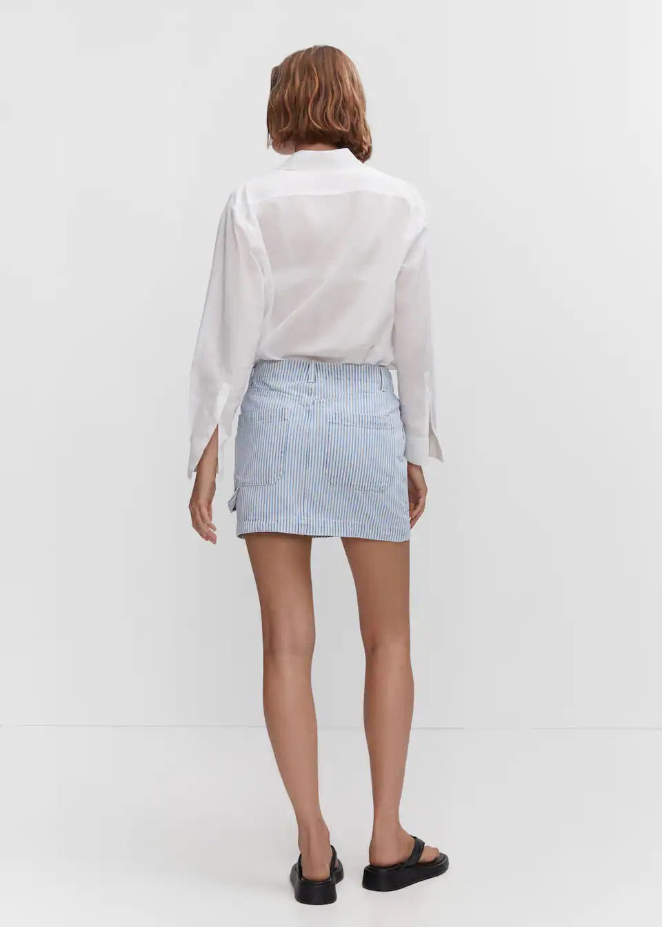 Striped denim mini-skirt