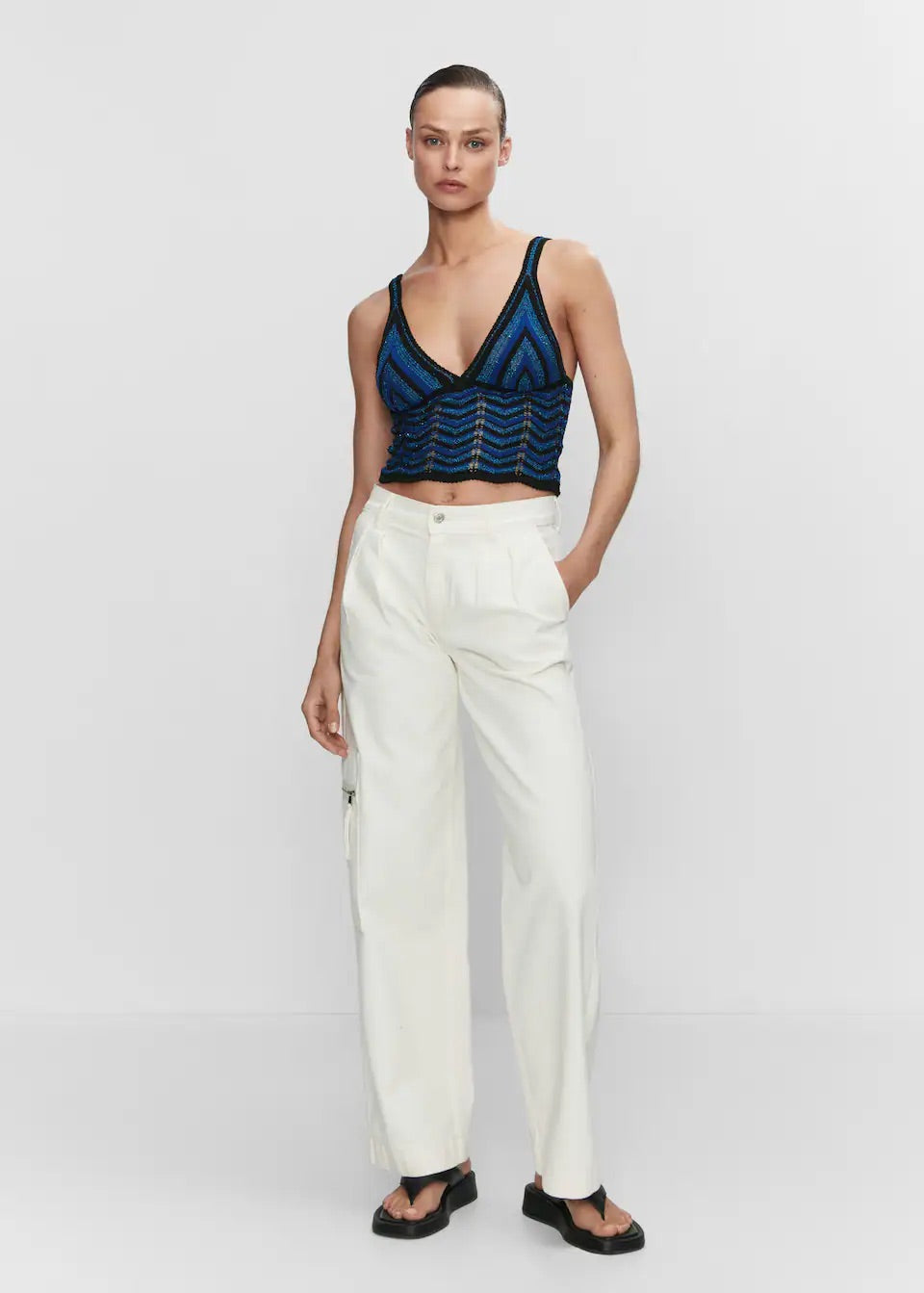 Lurex geometric openwork top