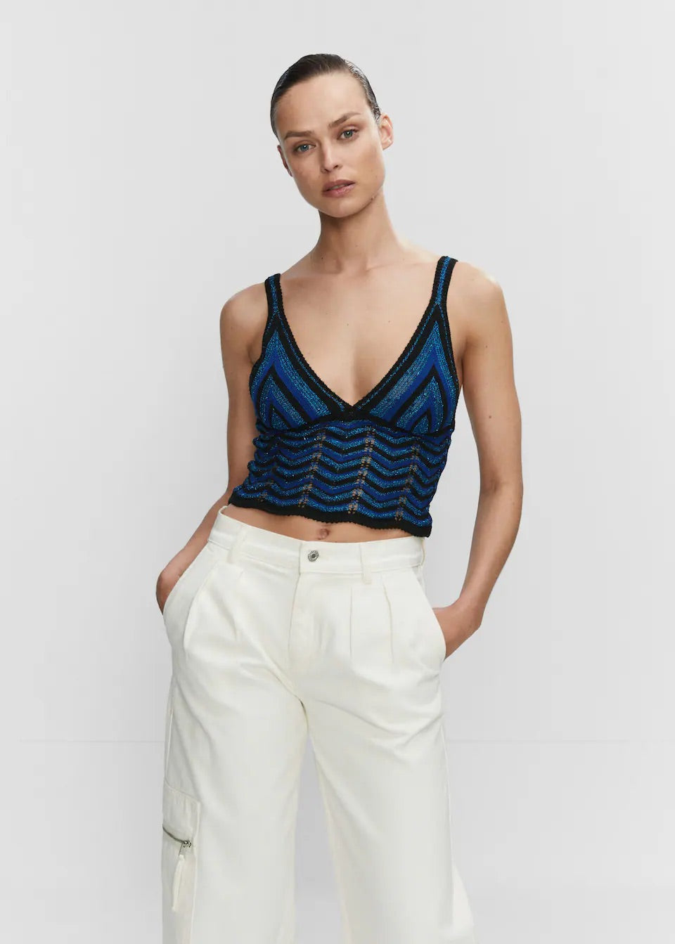 Lurex geometric openwork top