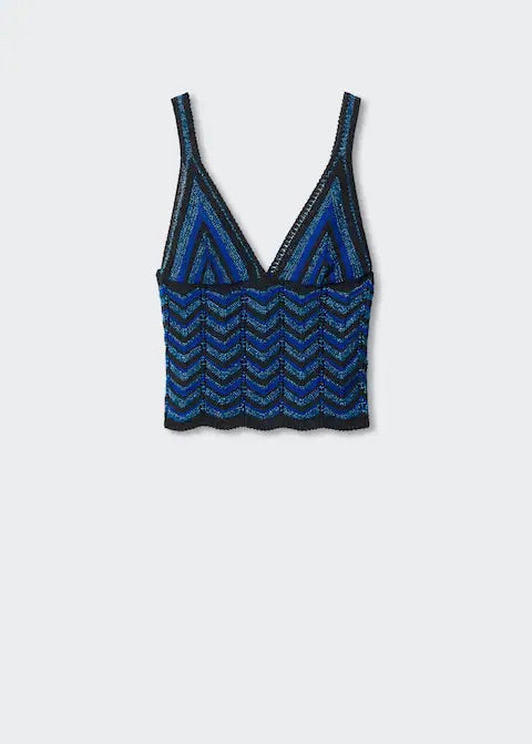 Lurex geometric openwork top