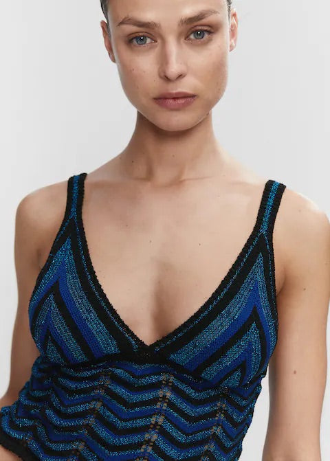 Lurex geometric openwork top
