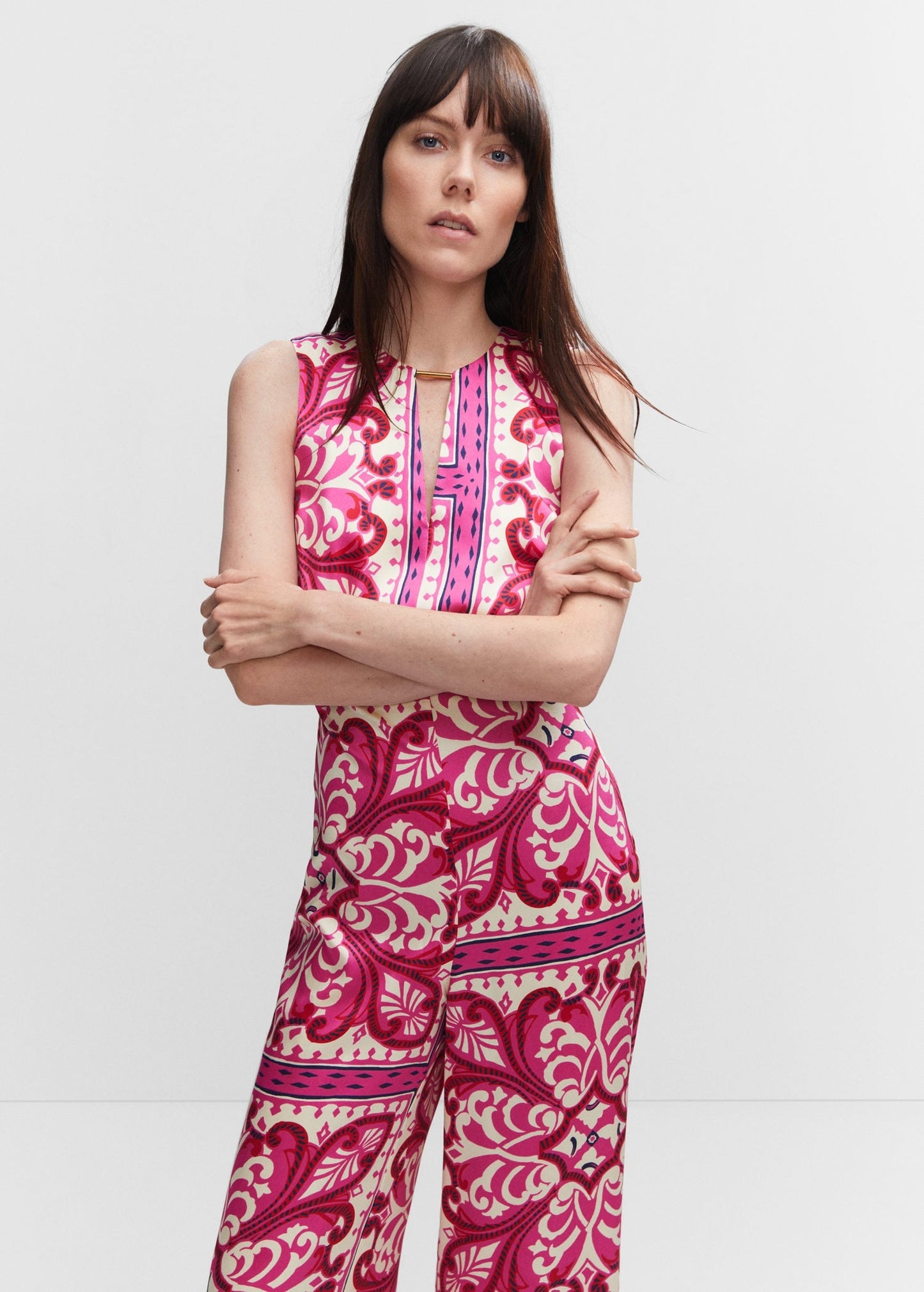 Printed jumpsuit with metal detail