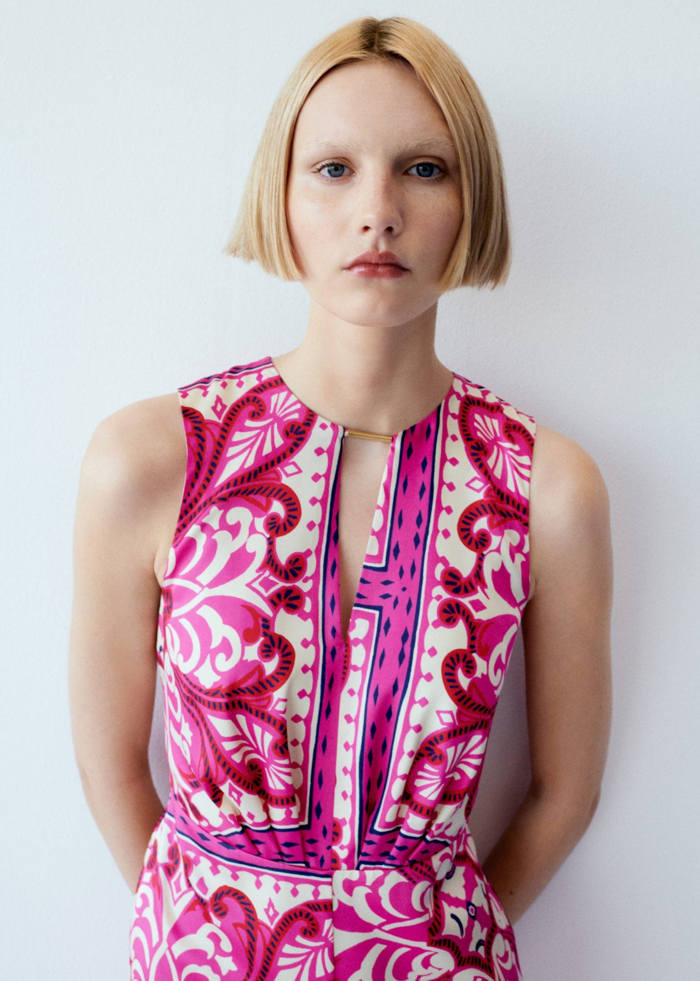 Printed jumpsuit with metal detail
