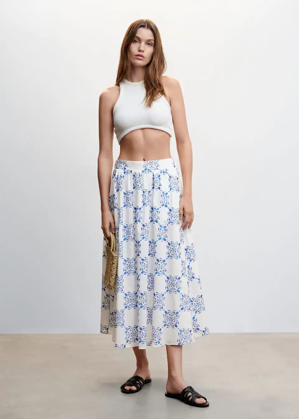 Printed skirt with pleat detail