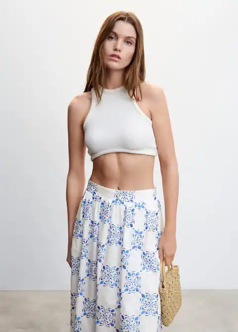 Printed skirt with pleat detail