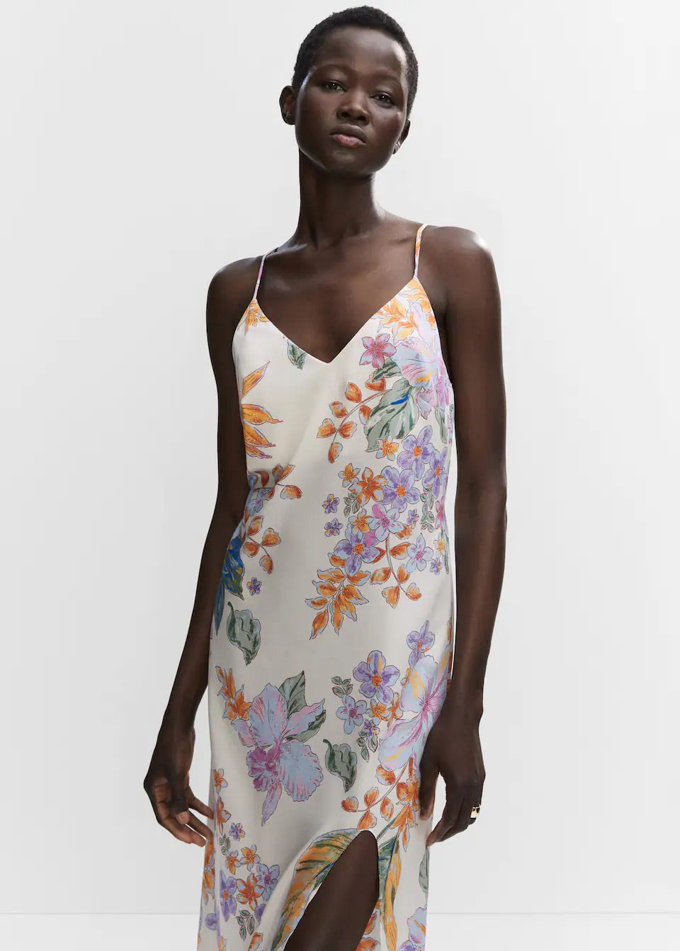 Side-slit satin dress